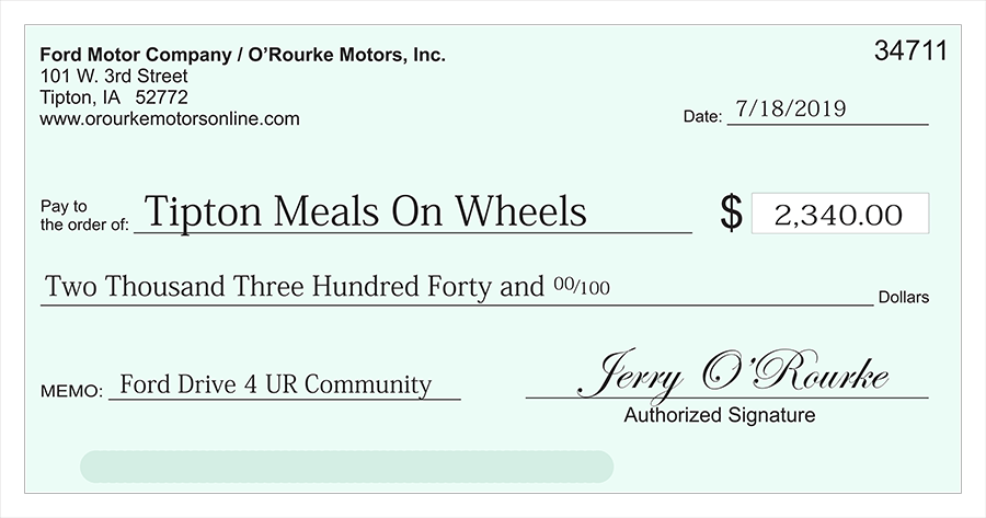 Check to Meal On Wheels 